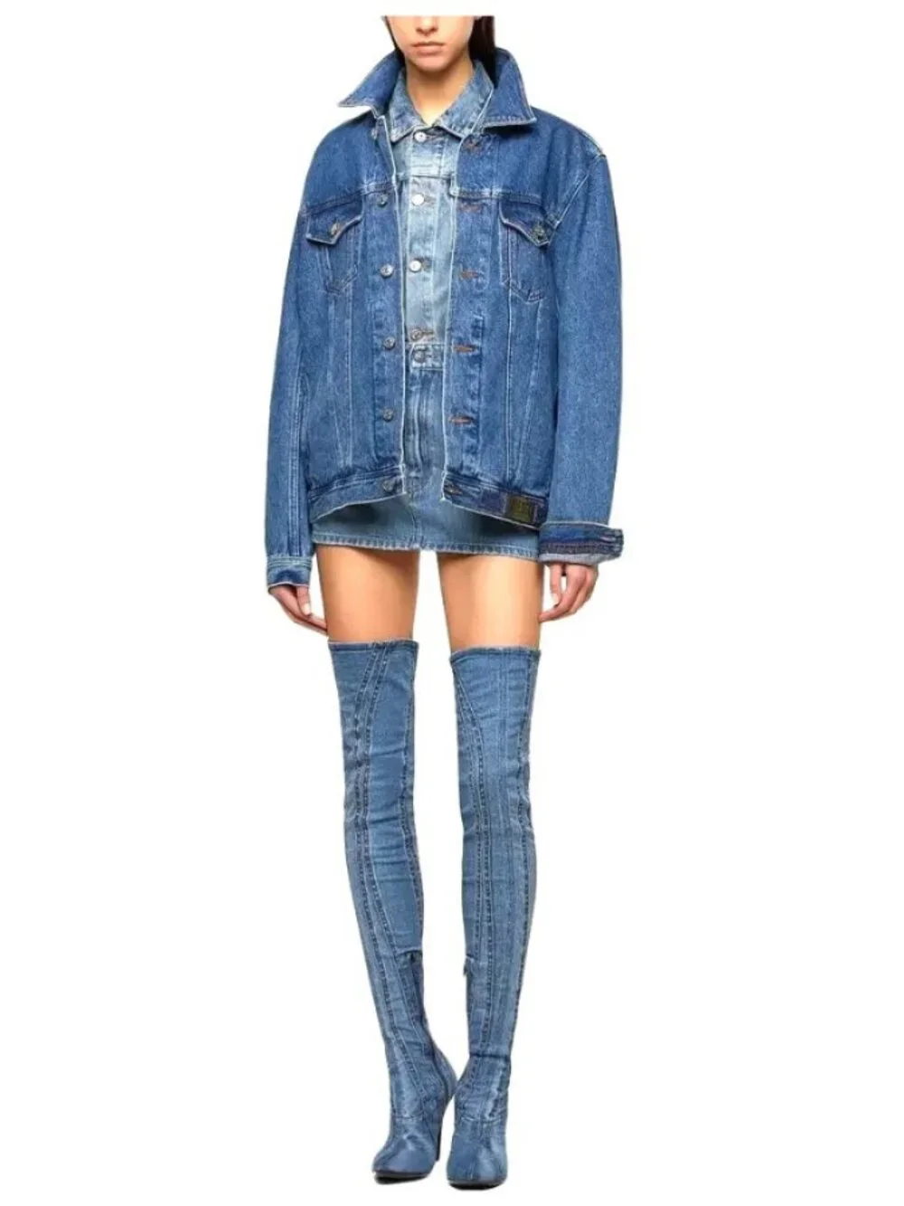 Diesel D-Yucca Over-the-Knee Stretch Denim Boots Size EU 37/US 6-6.5 Blue